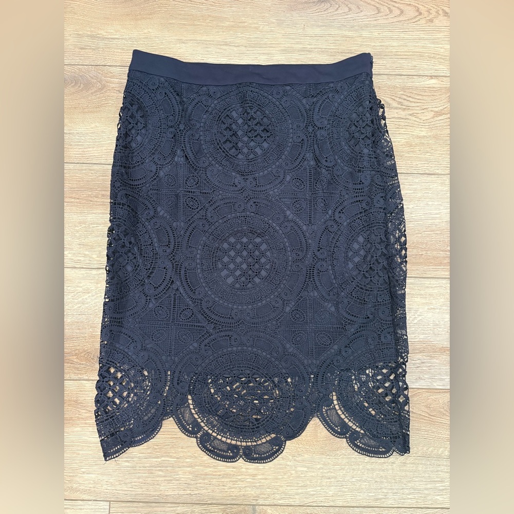 Faith & Zoe Navy Blue Midi Lace Skirt